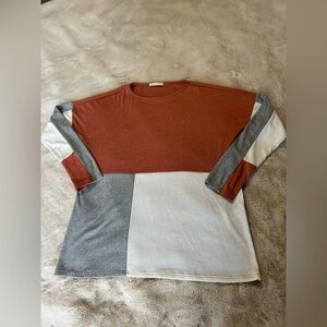 Sweet journey fall color block top. Fits like L